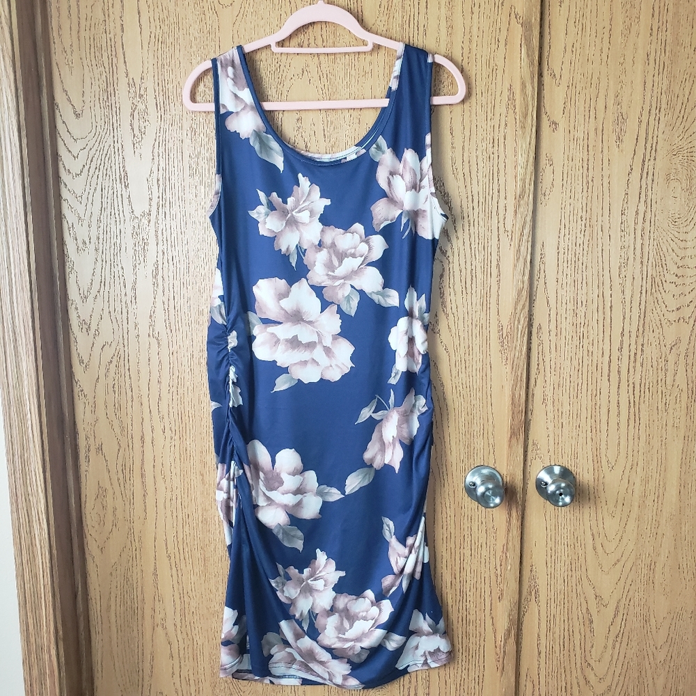 XL Blue/Rose Floral Sleevless Maternity Dress